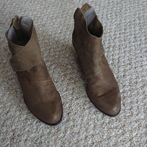 Eileen Fisher Tag Wrap-Snap Leather Booties Dark green Zipper Size 6 - Picture 2 of 12